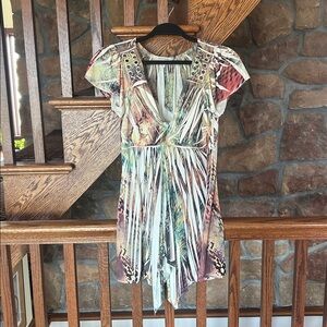 Boston Proper White and Muted Green Printed Top (or dress)